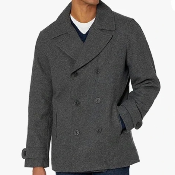 NEW Lands End Men’s Wool Blend Charcoal Grey Double-Breasted Peacoat Size Small